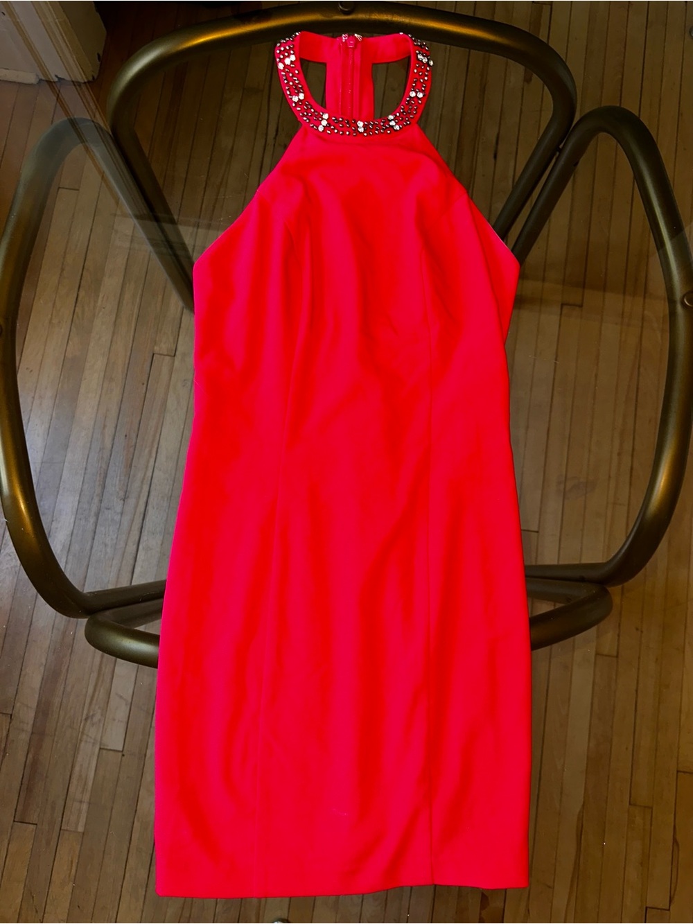 Guess Red Backless Cocktail Mini Dress with Embellished Neckline